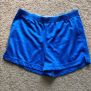 Blue mesh athletic shorts